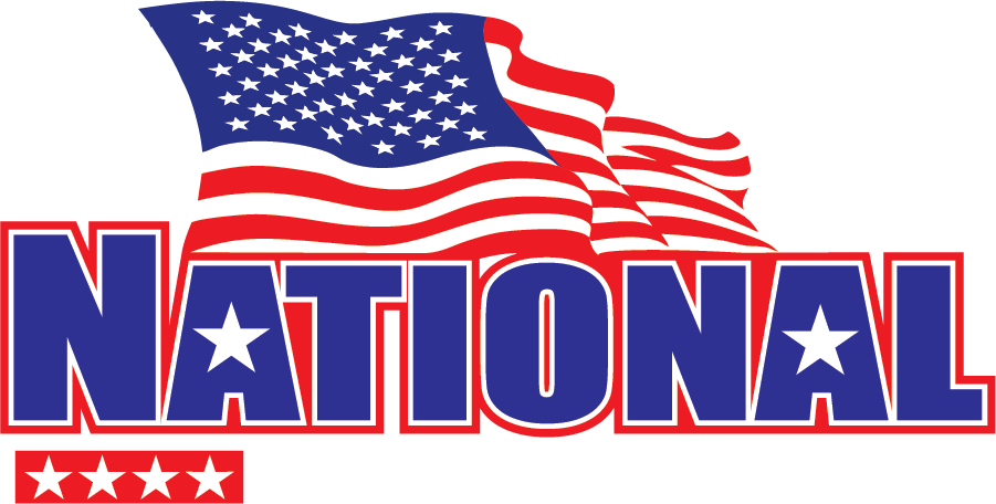 A national logo with an american flag on it