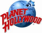 The planet hollywood logo is a blue globe with stars on it.