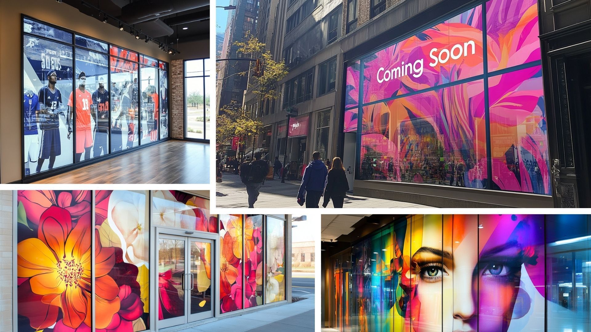 A collage of pictures of a building with a sign that says `` coming soon ''.