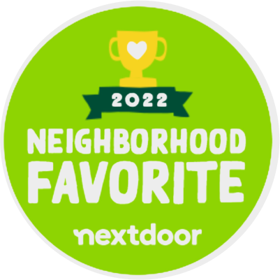 A green sticker that says neighborhood favorite nextdoor
