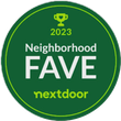 A green sticker that says neighborhood fave nextdoor