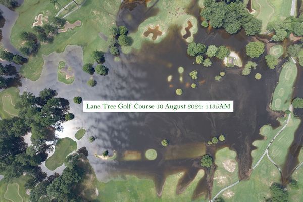 An aerial view of the lans tree golf course