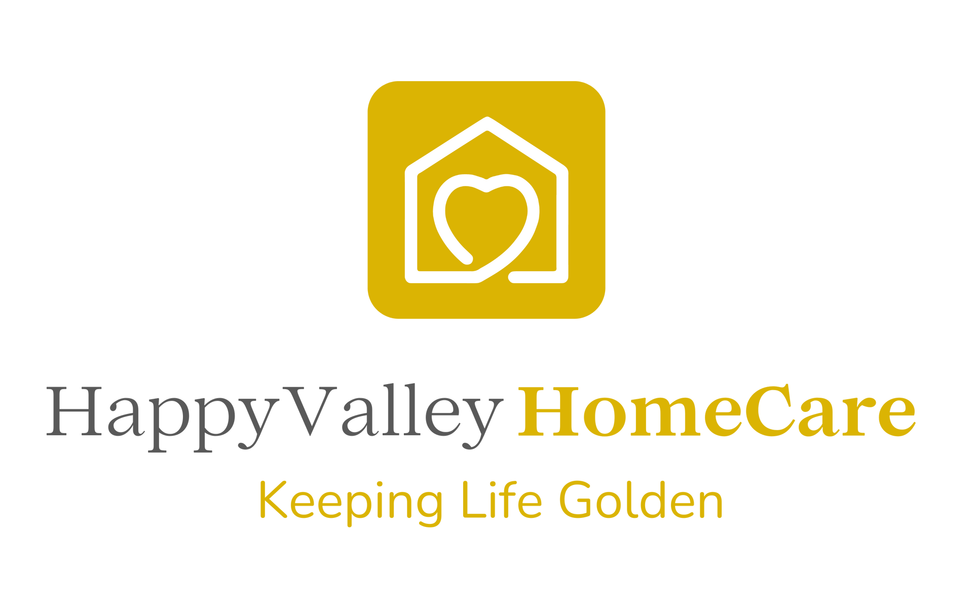 Happy Valley Home Care logo - yellow square with white house and heart