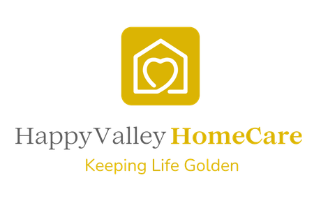 Happy Valley Home Care logo - yellow square with white house and heart