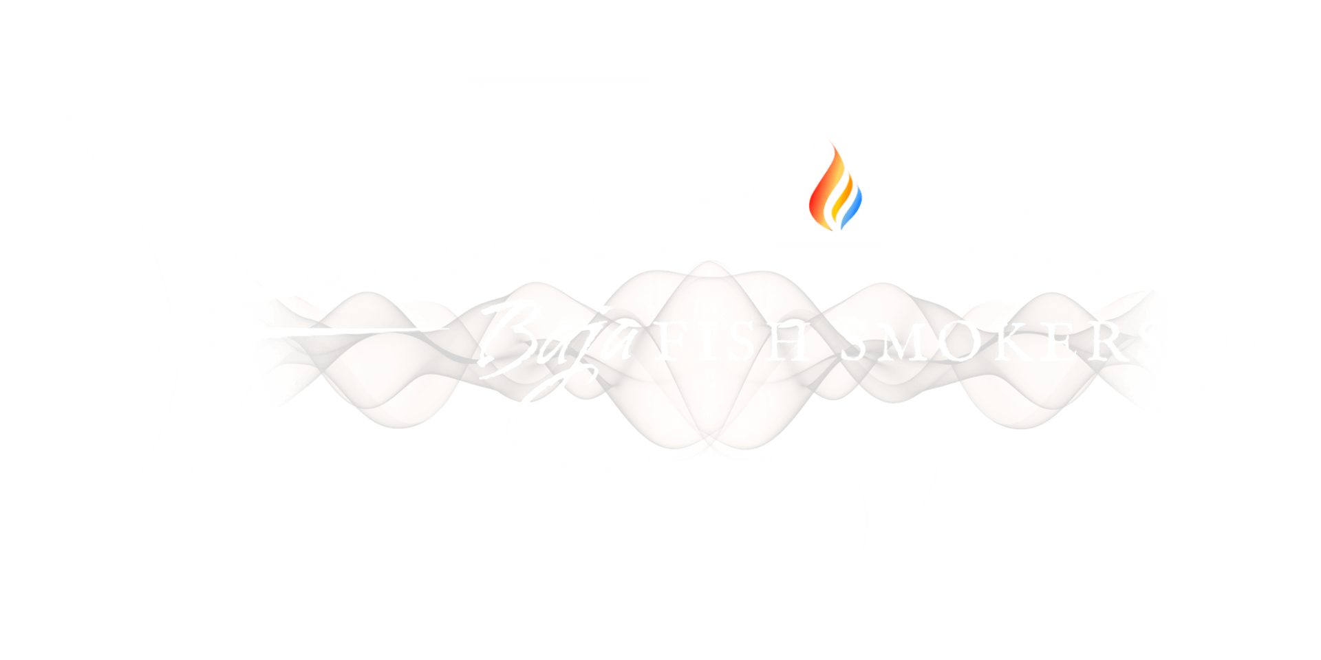 A stylized flame in orange, yellow, and blue above a wavy, smoky design.