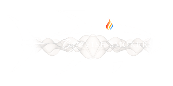 A stylized flame in orange, yellow, and blue above a wavy, smoky design.