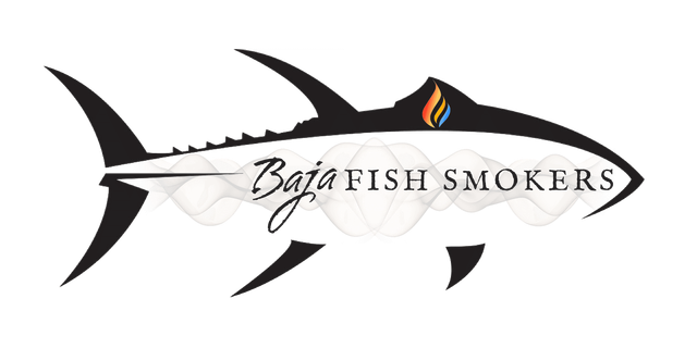 Logo of Baja Fish Smokers: a stylized tuna fish with text overlay.