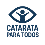 O logotipo da catarata para todos é um olho azul com uma pessoa dentro dele.