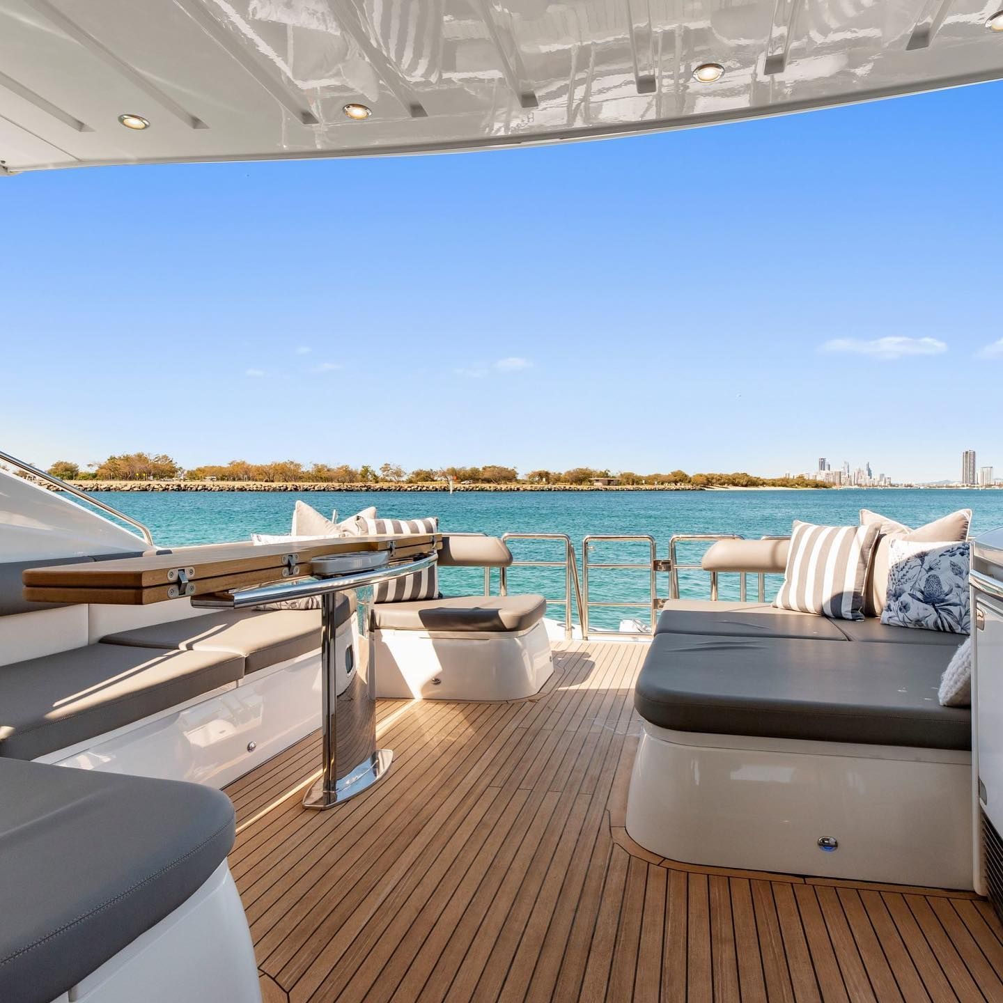Wooden Table Set For A Dinner Party On A Yacht — Club Nautical in Gold Coast, QLD