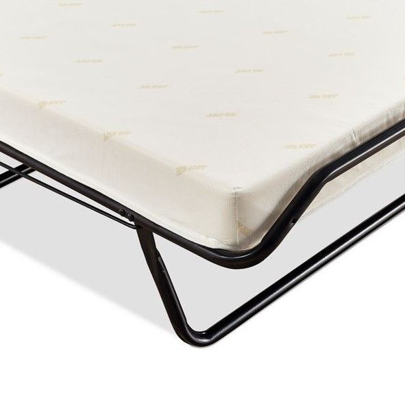 A folding bed with a white mattress and black frame | Bedlam Beds Bristol
