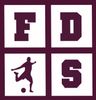 Maroon-and-white sports logo with letters F, D, and S around a soccer player silhouette