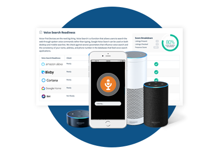 Smart devices with a phone and data, plus the text: Voice Search Readiness with an 80% score.