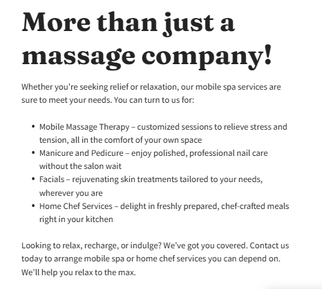 A screenshot of a website that says `` more than just a massage company ! ''