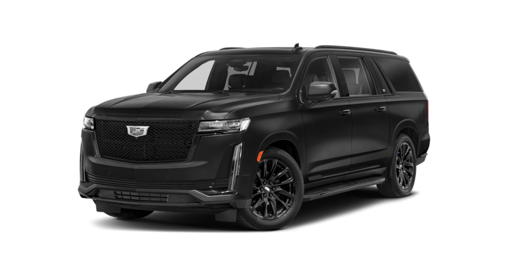 A black cadillac escalade is shown on a white background.