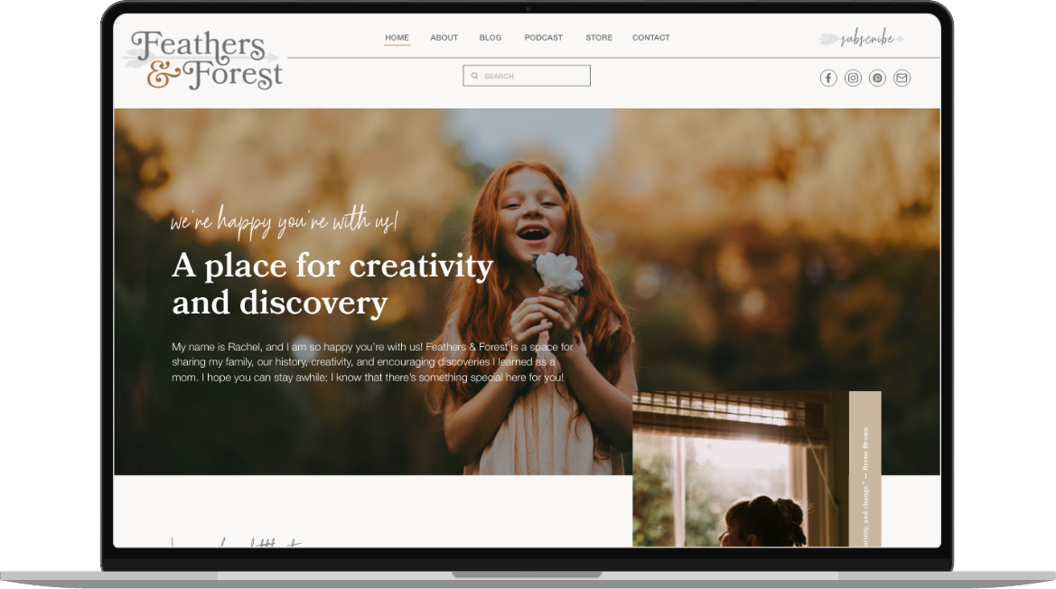 Feathers & Forest website template displayed on desktop