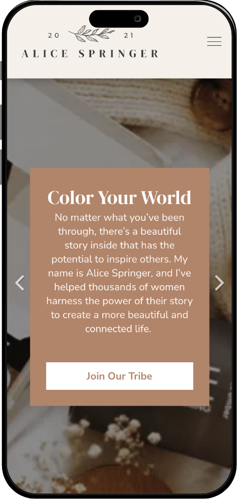 Alice Springer website template displayed on mobile