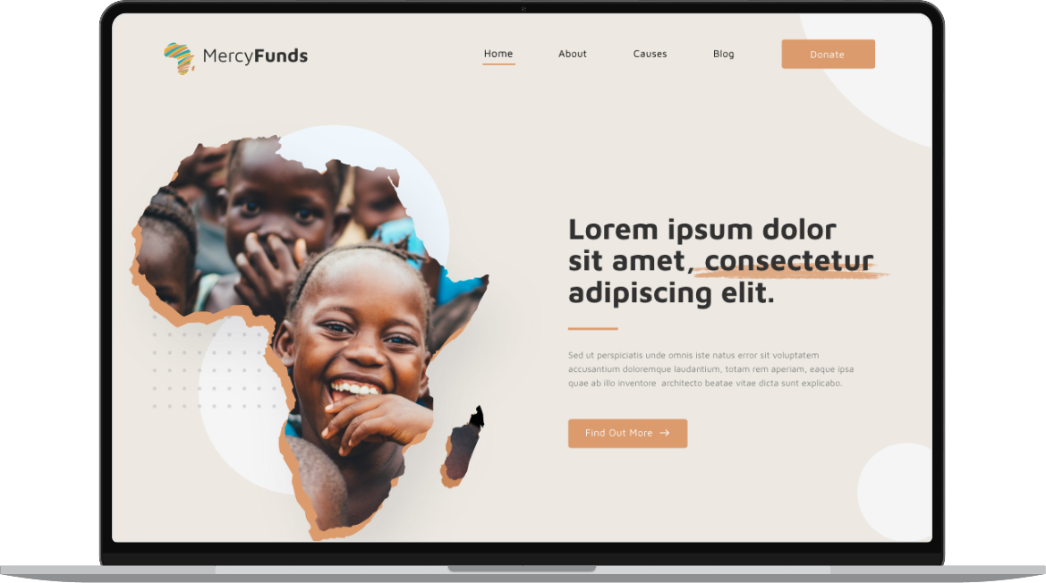 Mercy Funds website template displayed on desktop