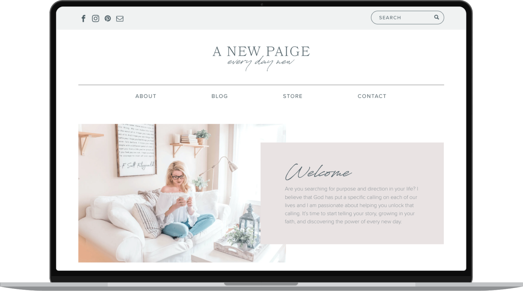 A New Paige website template displayed on desktop