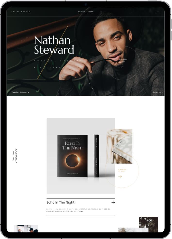 Nathan Steward website template displayed on tablet