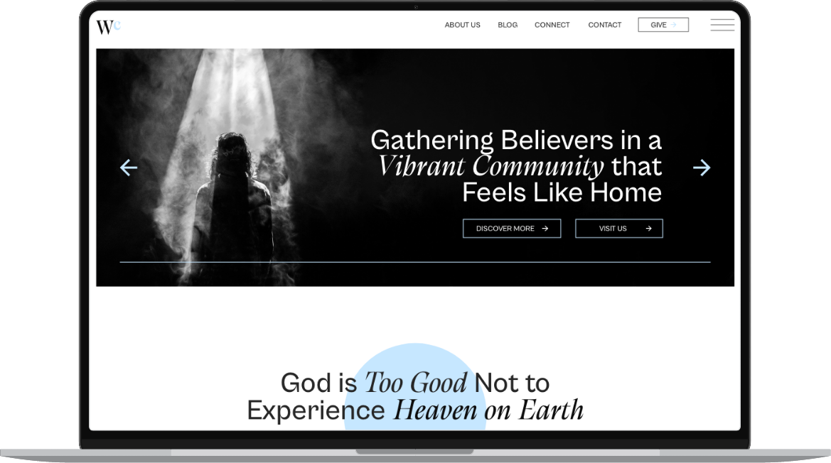 Warehouse Church website template displayed on desktop