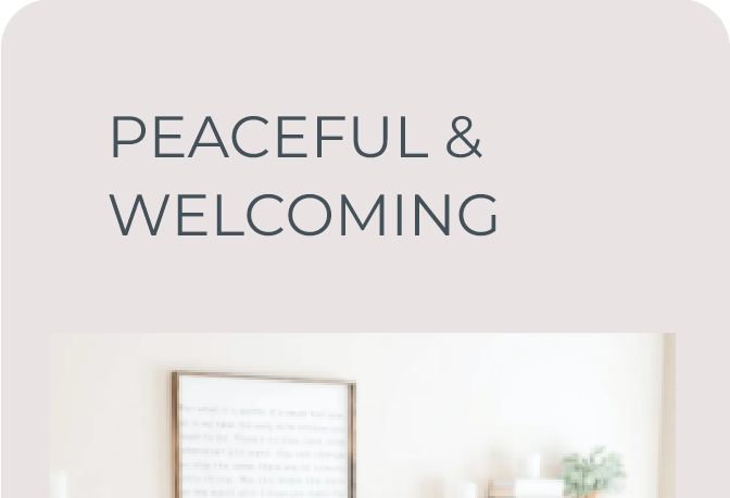 website template card that says peaceful & welcoming