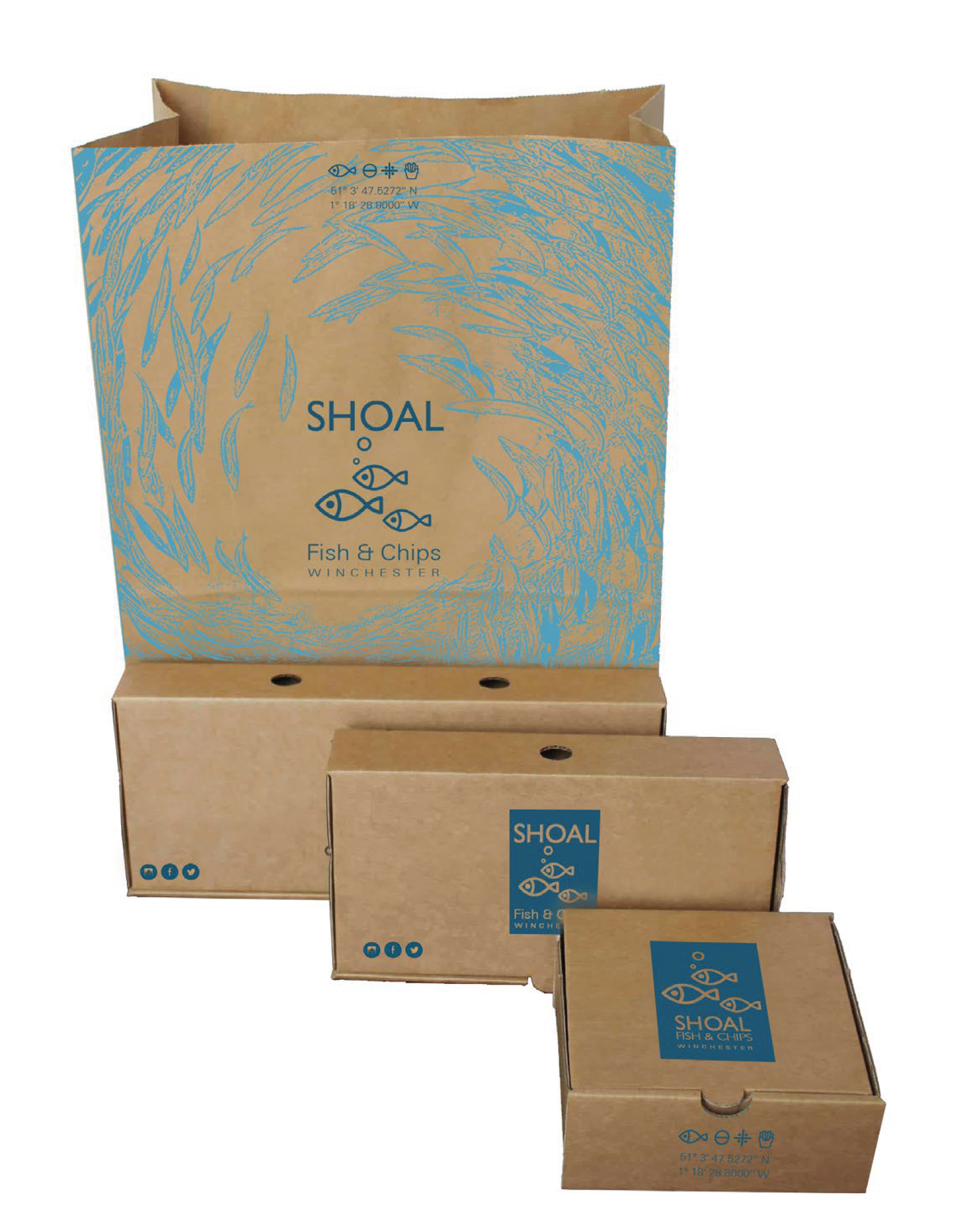 A cardboard box with shoal written on it