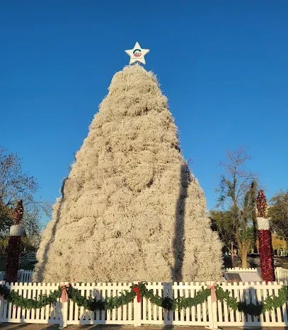 A christmas tree made out of cotton with a star on top