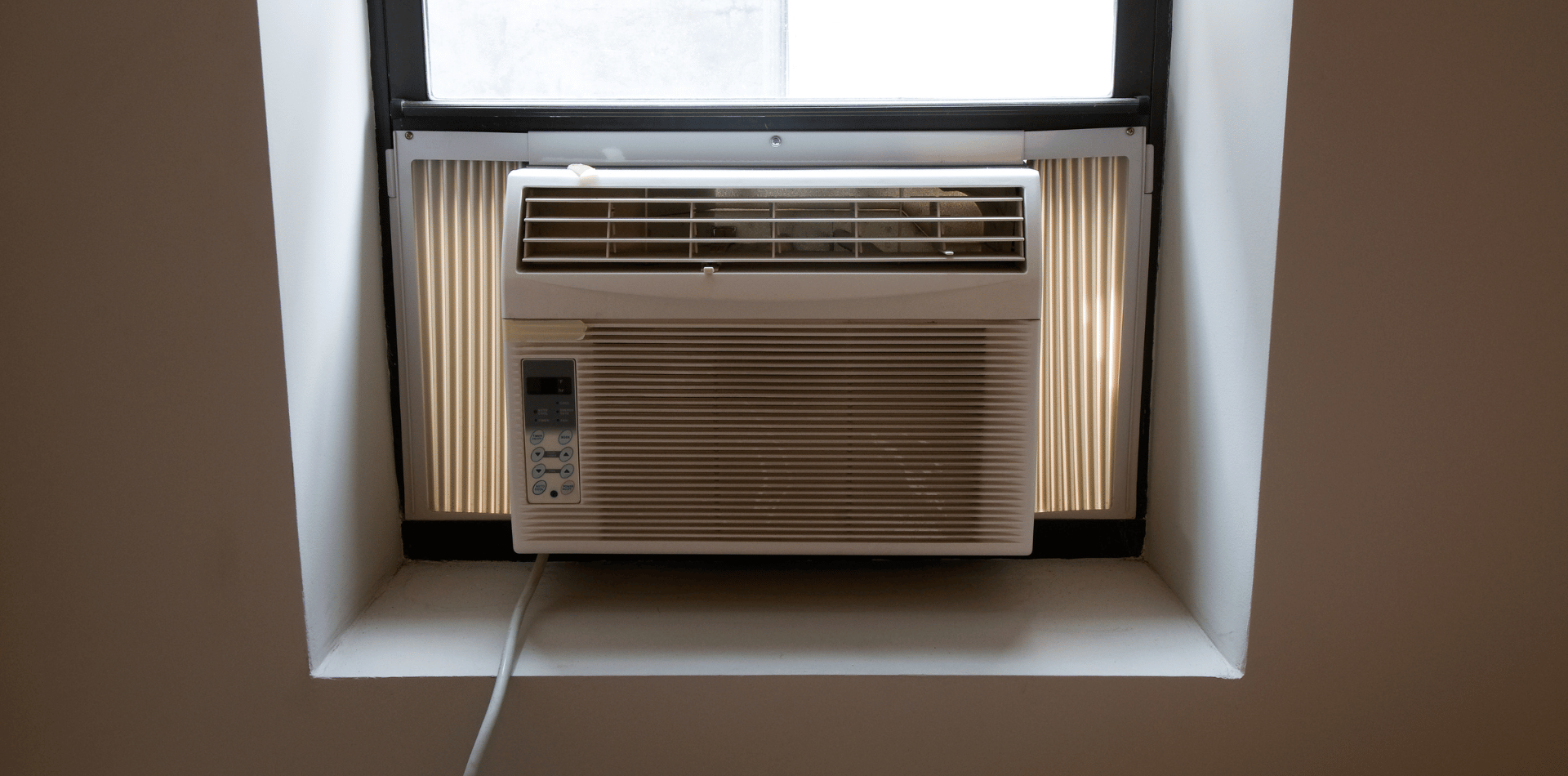 An inside view of a window air conditioner