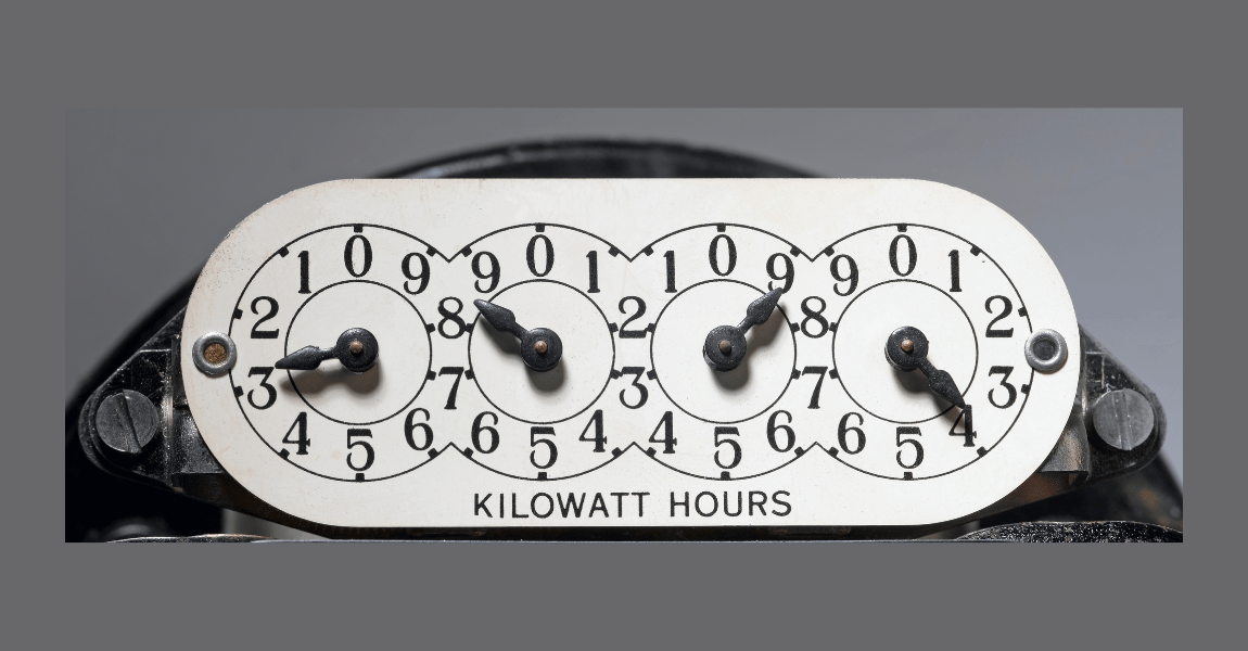 A close up of a kilowatt hour meter