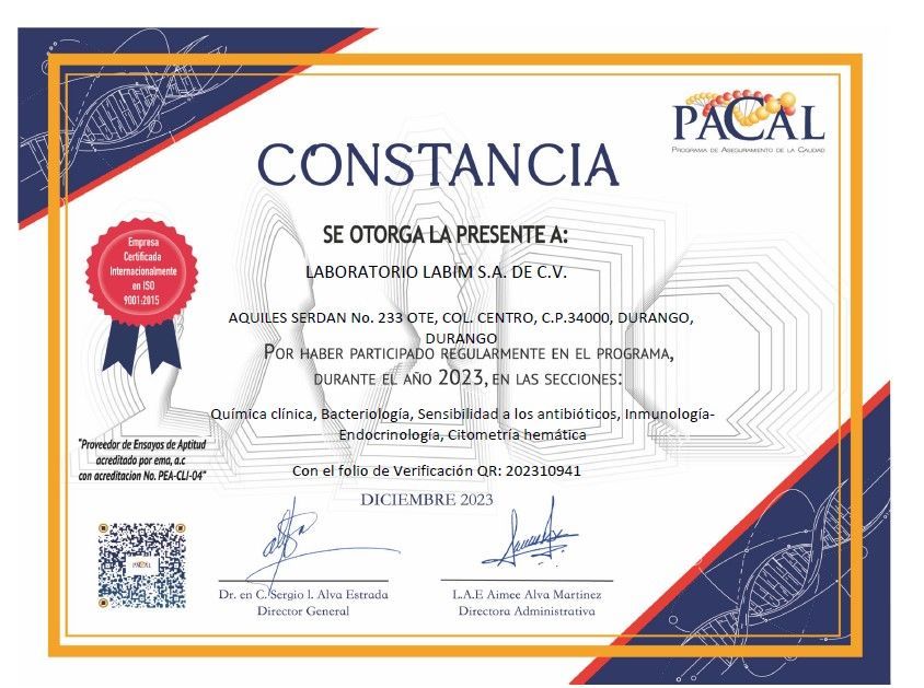 LABIM SA DE CV - CONSTANCIA