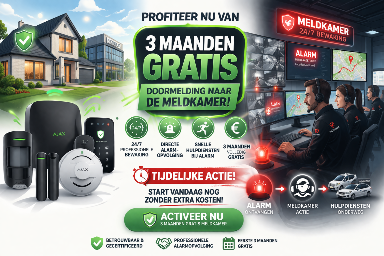 3 maanden gratis doormelding naar de meldkamer