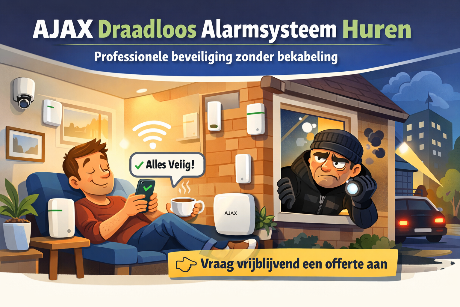 AJAX draadloos alarmsysteem huren