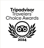 A black and white logo for tripadvisor travelers choice awards.