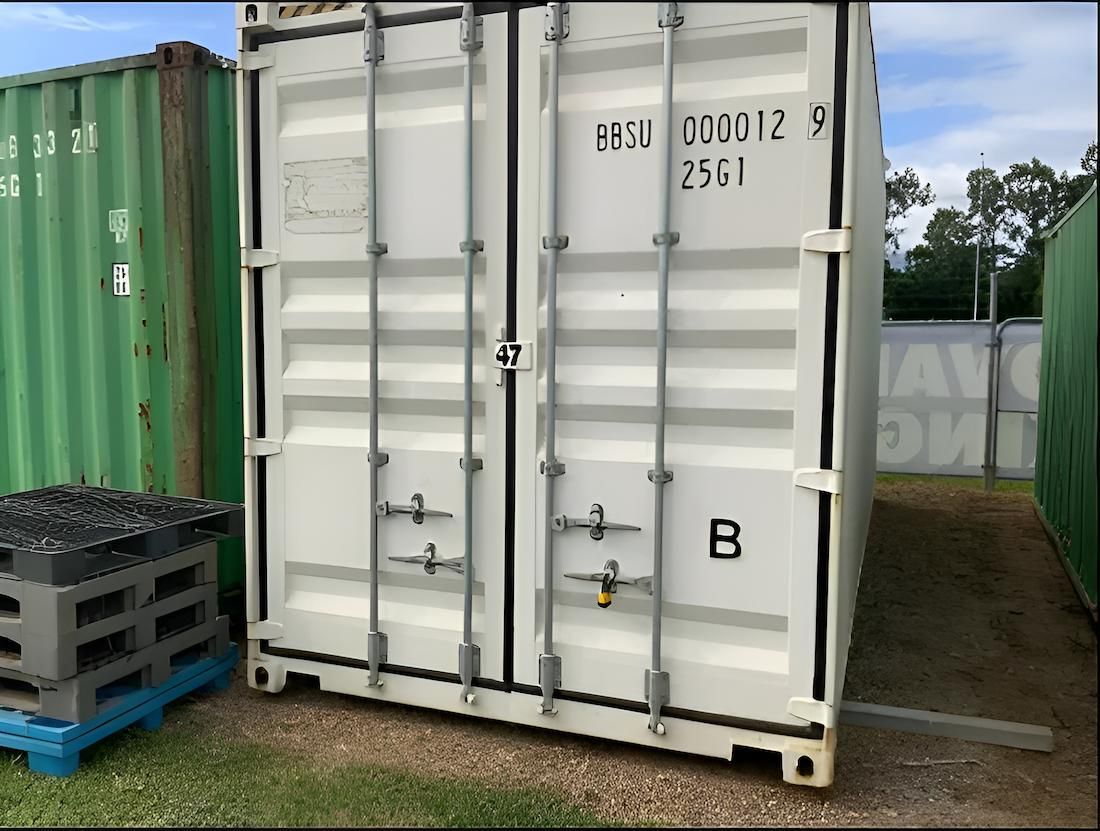 White Shipping Container With Black Accents — Cairns Budget Storage In Mount Sheridan, QLD