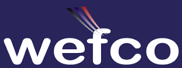 The wefco logo is on a blue background