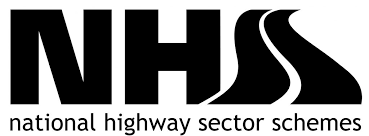 The nhs national highway sector schemes logo is black and white.