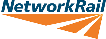 The logo for network rail is orange and blue