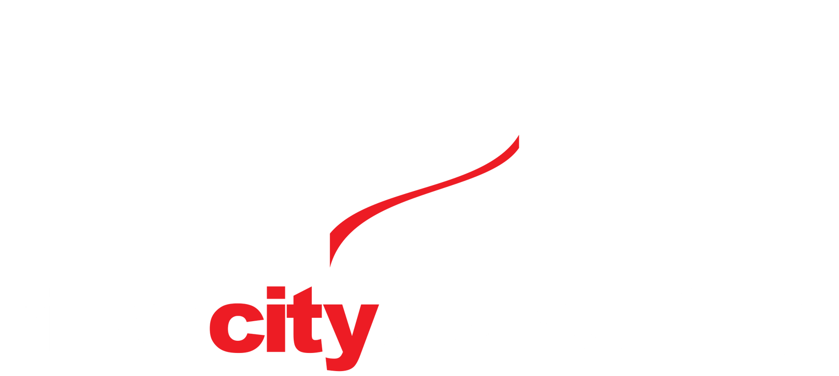 The word city is written in red on a white background.