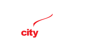 The word city is written in red on a white background.