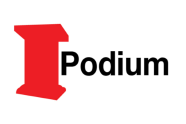 The podium logo is red and black and looks like a podium.