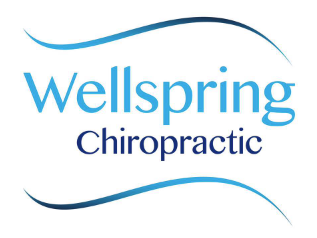 The logo for wellspring chiropractic is blue and white