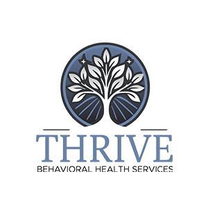 A logo for thrive behavioral health services with a tree in a circle.