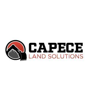 A logo for capece land solutions with a mountain in the background.