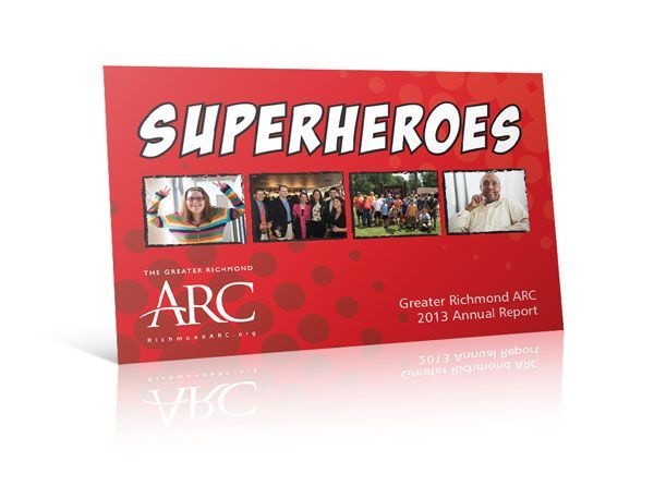 A red card that says ' superheroes arc ' on it