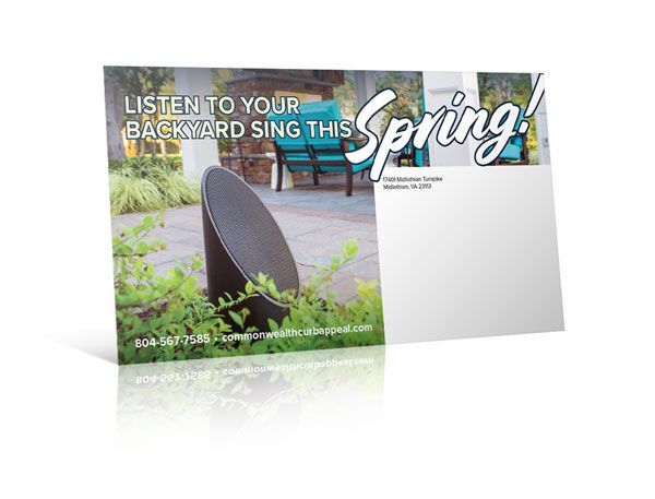 A postcard that says `` listen to your backyard sing this spring ''.