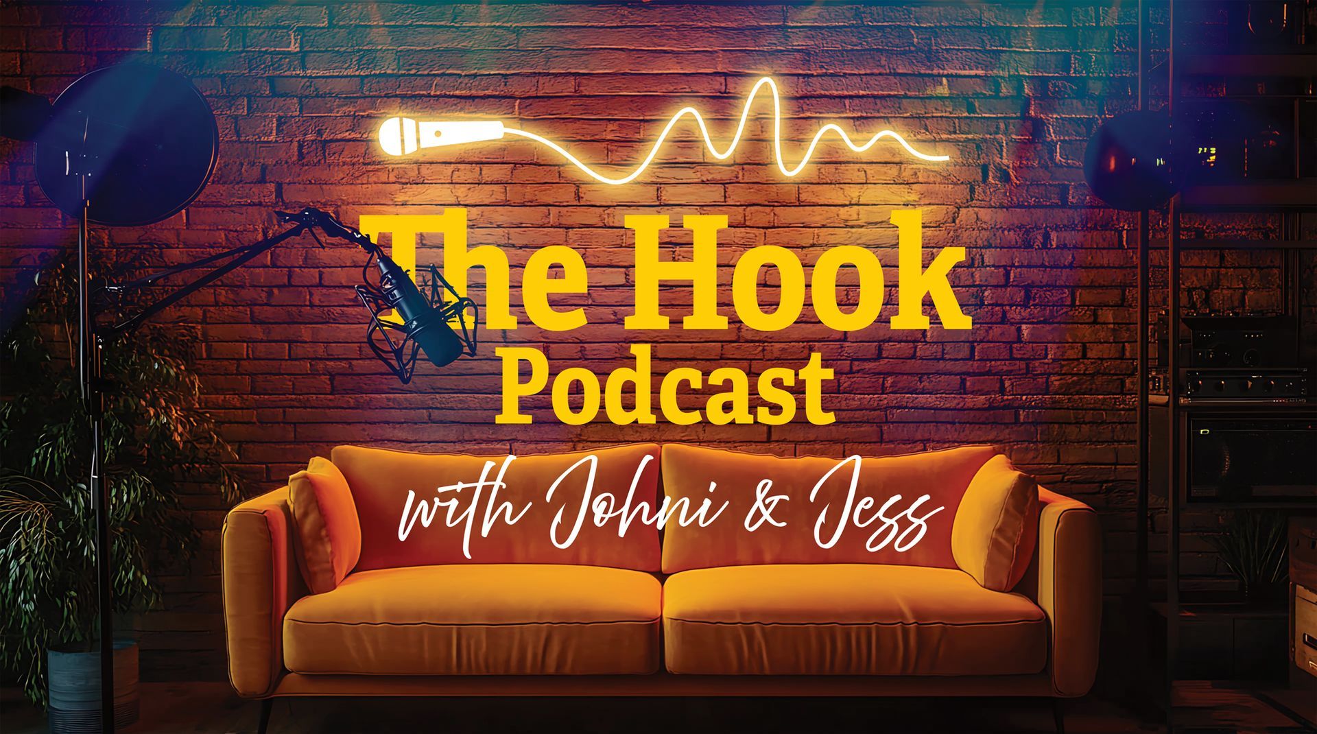 A neon-lit brick wall backdrop for 