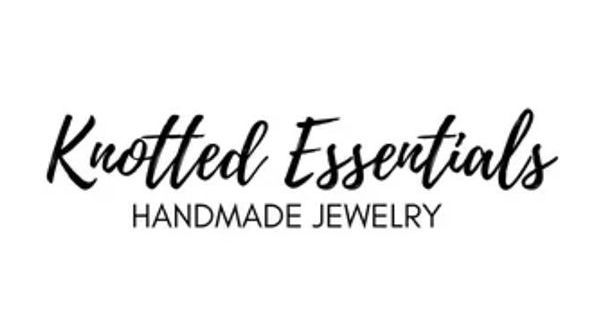 The logo for knotted essentials handmade jewelry is black and white.