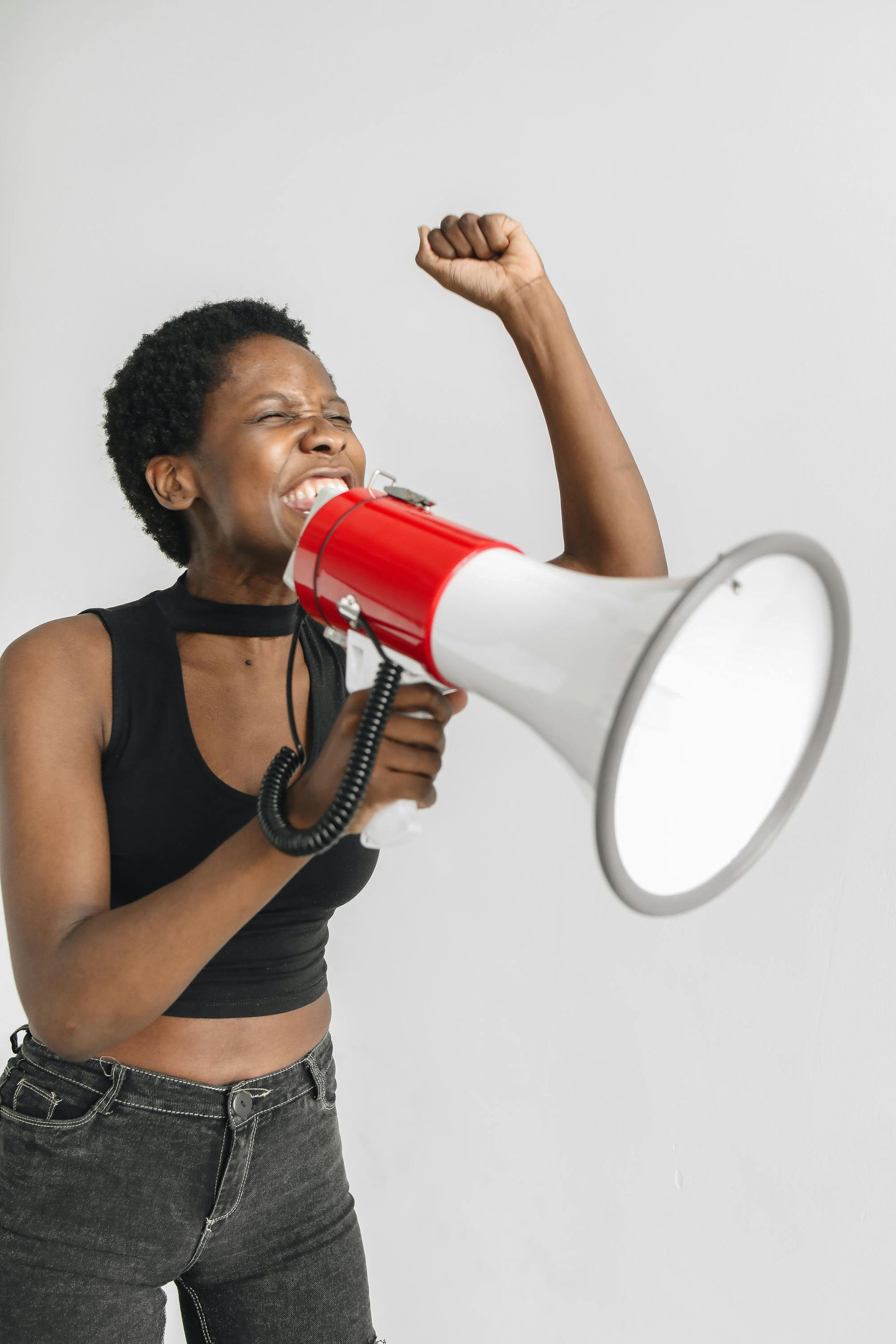 Woman speaking into a megaphone