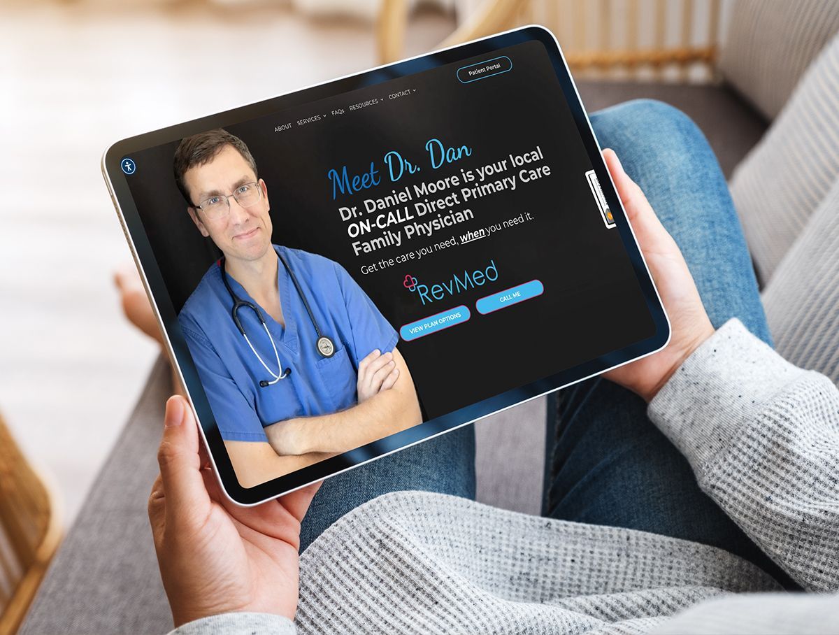 a person is holding a tablet with a doctor on it
