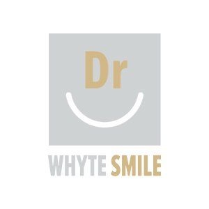 A logo for dr whyte smile with a smiling face